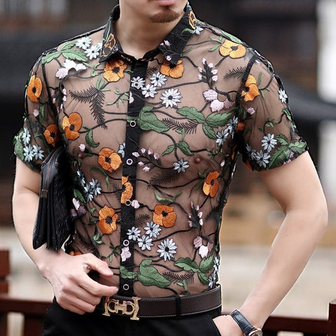 Camisa floral transparente hombres