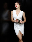 Vestidos de Fiesta de cóctel para mujer, Vestido corto de lentejuelas doradas 2022, sin mangas, escote en V, abertura hasta la rodilla, vestidos de noche para banquete, vestido de invitados de boda
